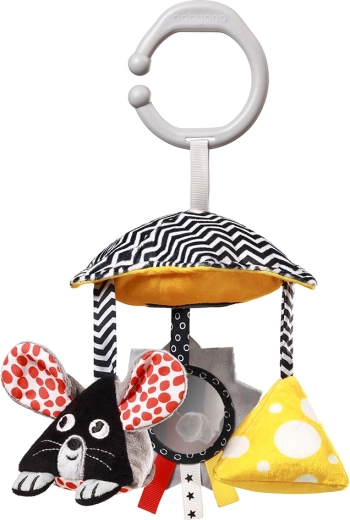 BabyOno hangende contrastspeelgoed Mouse voor kinderwagen en ledikant, 0 m+