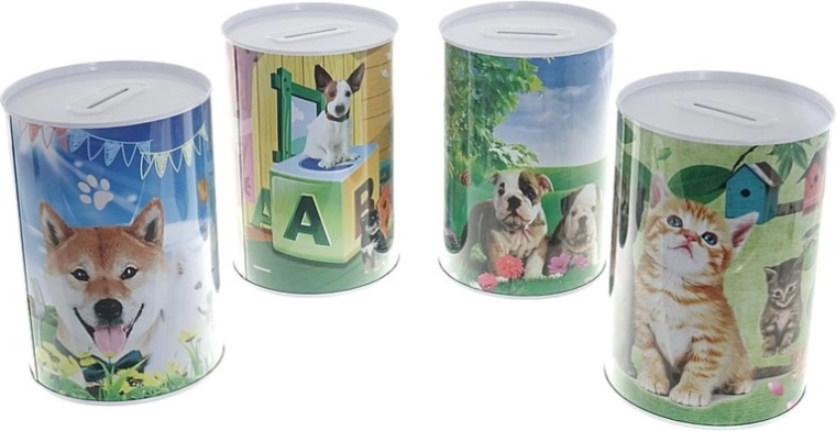 Metalen spaarpot met dieren 14,5 cm