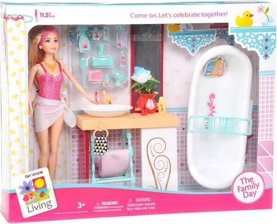 Pop met badkamermeubels en accessoires