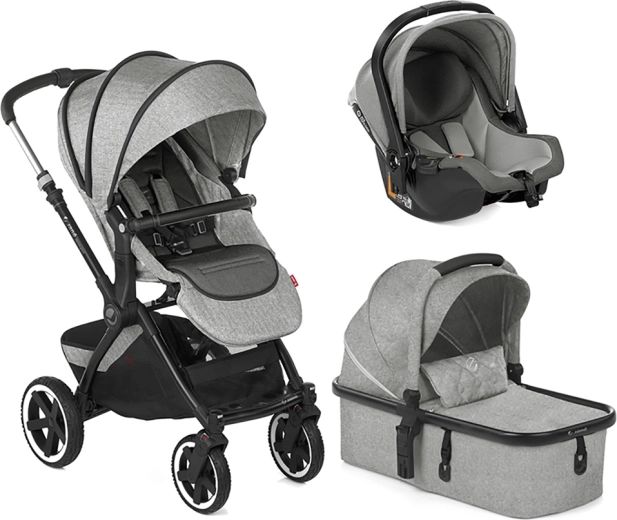 Jané Crosslight 3-in-1 combi-kinderwagen met Micro Pro reiswieg en Koos i-Size autostoel, grijs