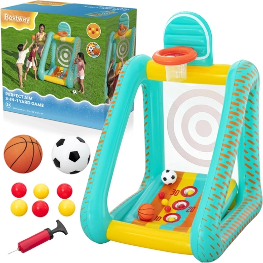 Bestway opblaasbaar speelcentrum 3-in-1 voor kinderen – basketbal, voetbal en dartbord 127 × 109 × 178 cm