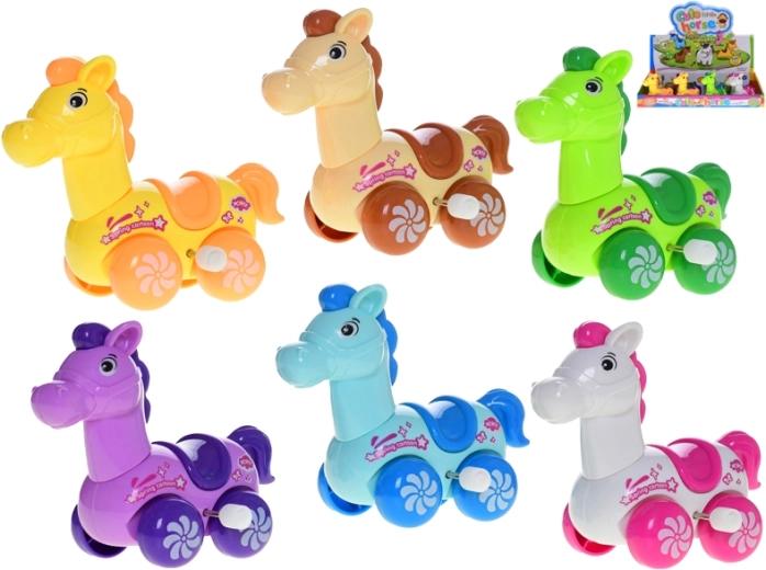 Klein opwindbaar plastic paardje 9 cm voor de allerkleinsten