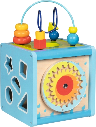Houten motorische kubus voor kinderen 5v1