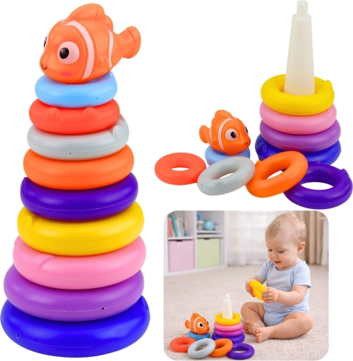 Educatieve stapeltoren van gekleurde ringen met visje, 10 delen