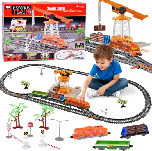 Elektrische treinbaan met kraan, wissels en rails 300 cm