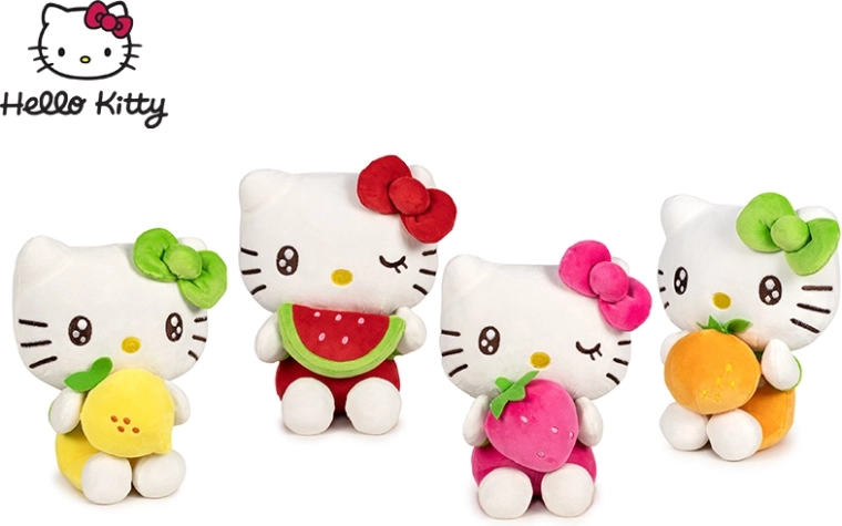 Hello Kitty pluchen figuur met fruit 16 cm, zittend (4 varianten)