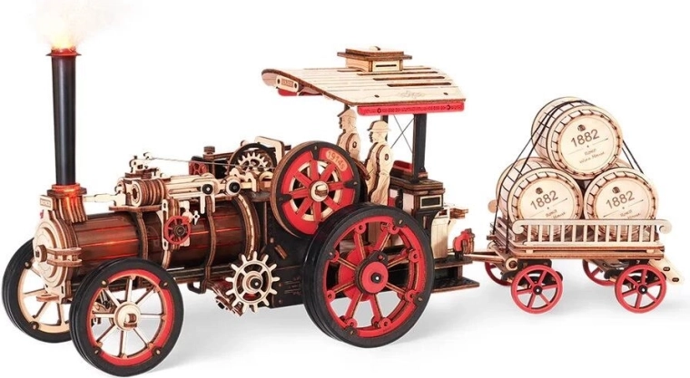 RoboTime 3D mechanische houten puzzel stoommachine met aanhanger