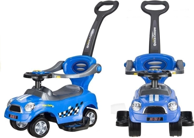 Loopauto met duwstang en veiligheidsbeugels – blauw