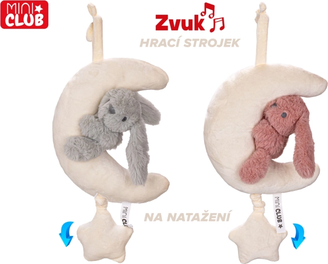 Pluche maantje met konijntje met opwindbaar muziekdoosje 35 cm