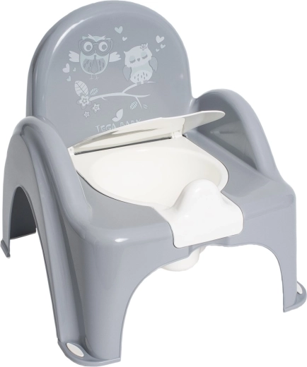 Muzikaal kinderpotje met uilen-deksel, grijs