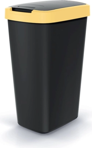 Afvalbak 45 l met kanteldeksel COMPACTA Q FLAP, zwart-geel
