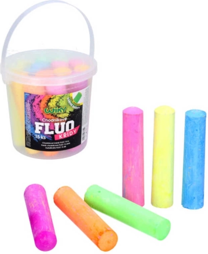 Fluorescerende stoepkrijtjes in emmer, 15 stuks