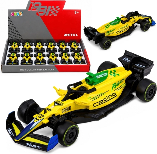 Metalen raceauto formule pull-back 1:43 geel
