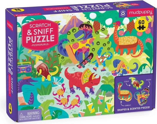 Kinderpuzzel Pizzasaurus met geur van Mudpuppy, 60 stukjes