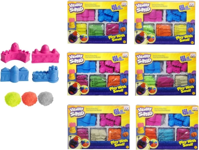 Kinetisch zand – set van 3 kleuren met kasteelvormpjes