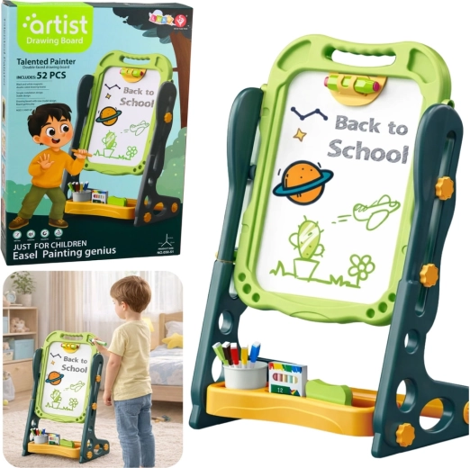 Dubbelzijdig magnetisch bord voor kinderen groen, krijt- en whiteboard, set van 52 stuks