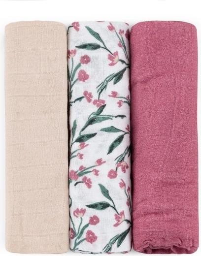 Bamboe mousselinen doeken Petite&Mars Moussy pink meadow 68 × 68 cm (3 stuks)