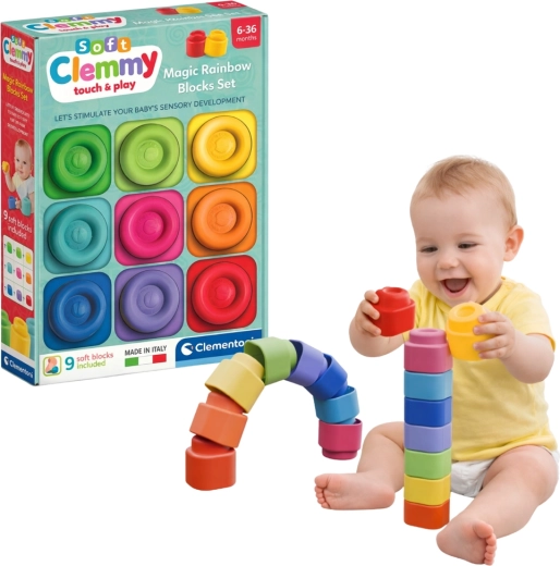 CLEMENTONI Clemmy Magische Regenboog – zachte sensorische blokken, 9 st.