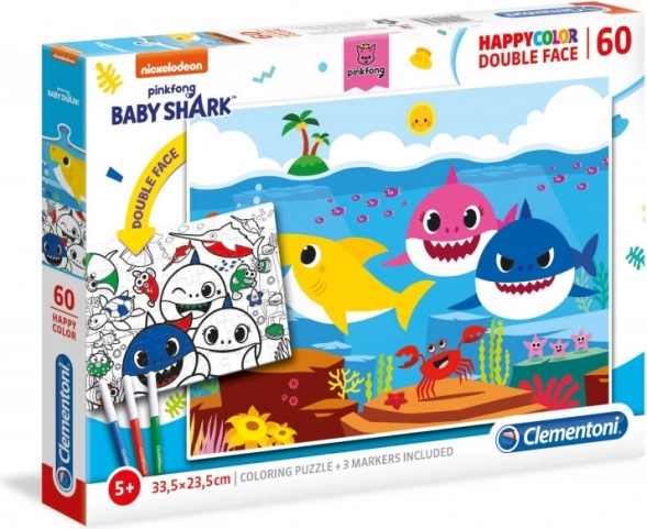 Dubbelzijdige puzzel en kleurplaat BABY SHARK 60 stukjes