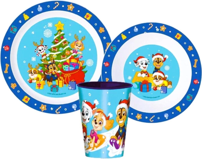 Plastic eetset Paw Patrol Kerstmis 3-delig