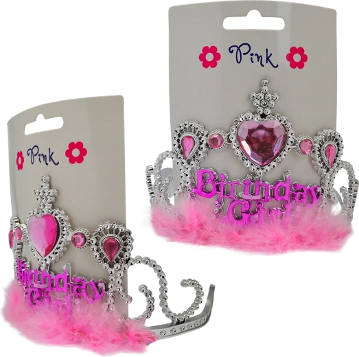 Haarband Happy Birthday met roze veren