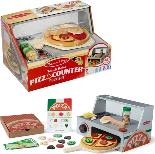 Melissa & Doug houten pizzeria – pizza‑toonbank met oven en accessoires (41 stuks)