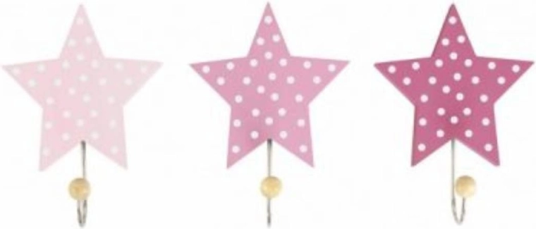 Jabadabado decoratieve wandhaakjes in stervorm roze (set van 3 stuks)