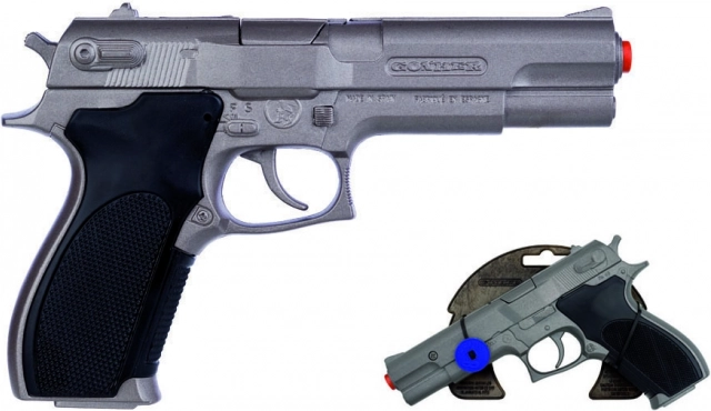 Politiepistool zilverkleurig mat metaal 8 schoten