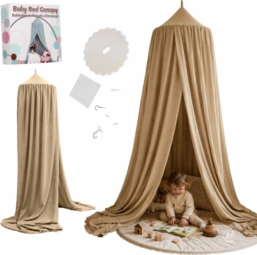 Kinderhemel boven bed boho beige