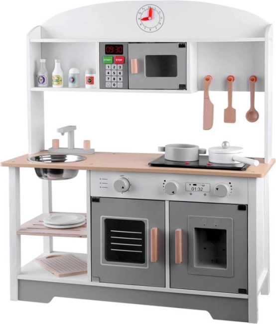 Houten interactieve keuken voor kinderen wit-grijs met accessoires