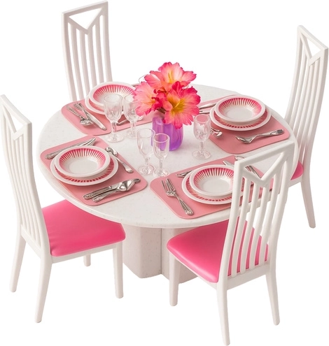 Meubelset voor poppen – eetkamer met tafel, stoelen en servies, 43 stuks