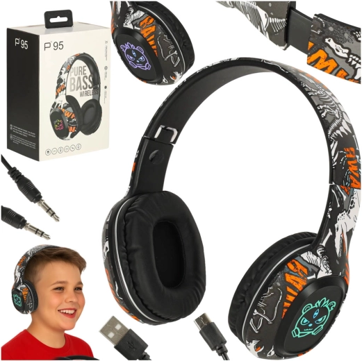 Draadloze Bluetooth over-earhoofdtelefoon met RGB-verlichting, zwart