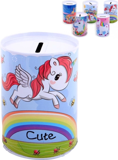 Kinder spaarpot van blik met eenhoorn 12 cm - 1 stuk