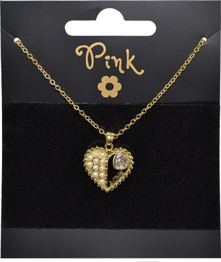 Vergulde ketting met harthanger en parels LOVE