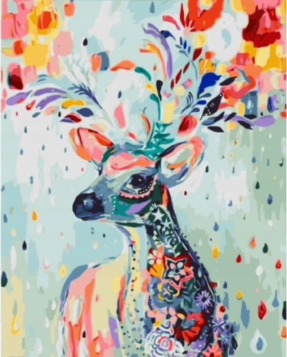 Schilderen op nummer op canvas in lijst 40 × 50 cm – kleurrijk hert