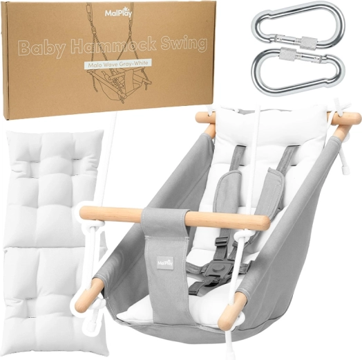 Kinderhangschommel en schommelhangmat MALO WAVE grijs-wit