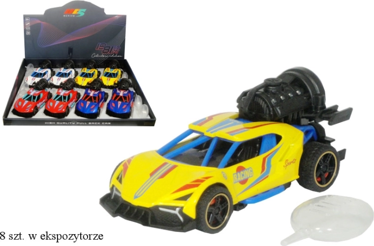 Raceauto met rookeffect op vliegwiel