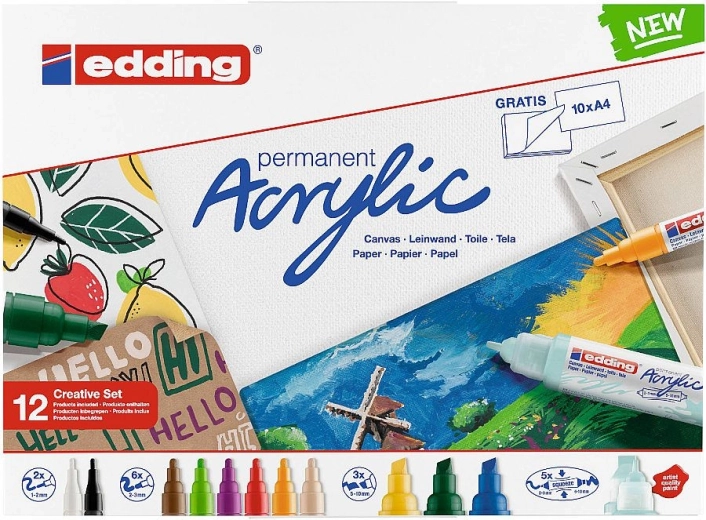 Acrylstiften Edding Creative – set van 12 kleuren