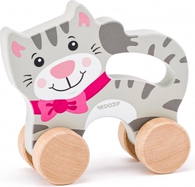 Woodyland houten kat op wieltjes met handvat