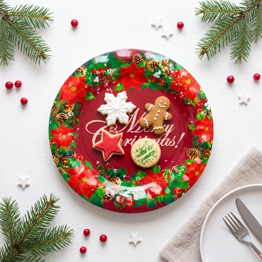 Kerst kunststof bord Merry Christmas 37,5 cm