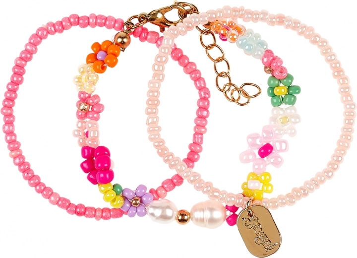 Armbandjes met bloemenmotief roze - 3 stuks