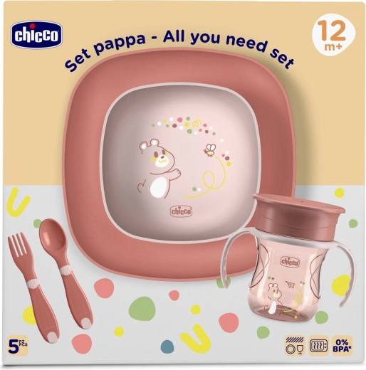Chicco eetset voor kinderen met 360° beker roze 12m+