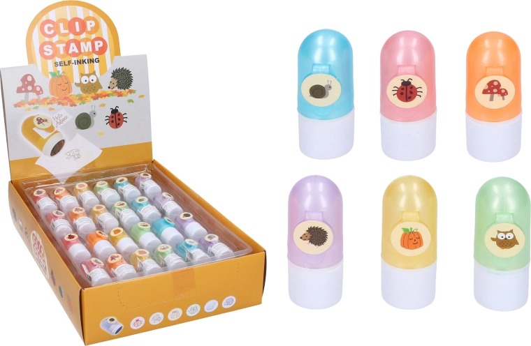 Zelfinktende stempel met clip – mix van diertjes en motieven