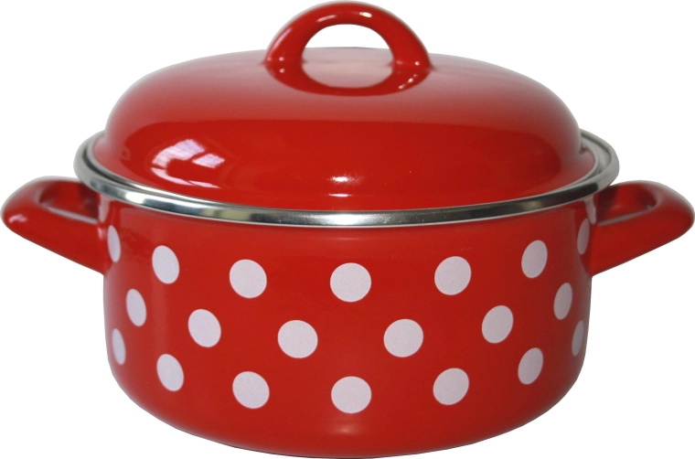 Geglazuurde pan met deksel 14 cm 1 l Rood met stippen