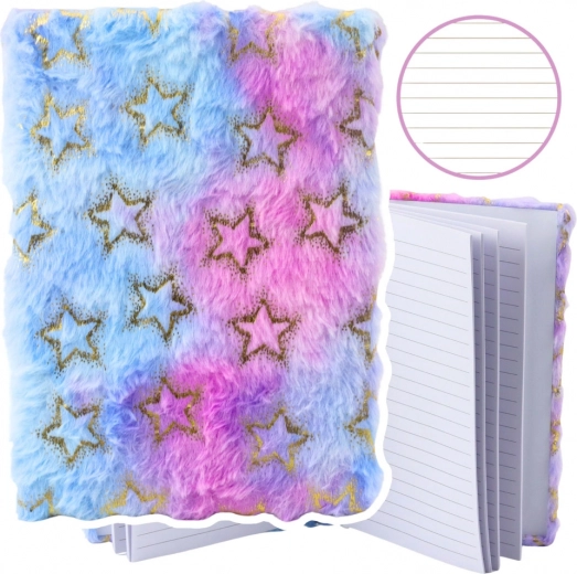 Pluche schrift met motief van gouden sterren in pastelkleuren A5