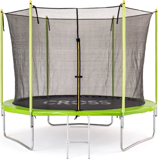 Trampoline Cross met net en ladder groen-zwart