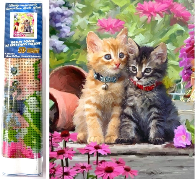 Diamantschilderen Kittens in de tuin 30x40 cm