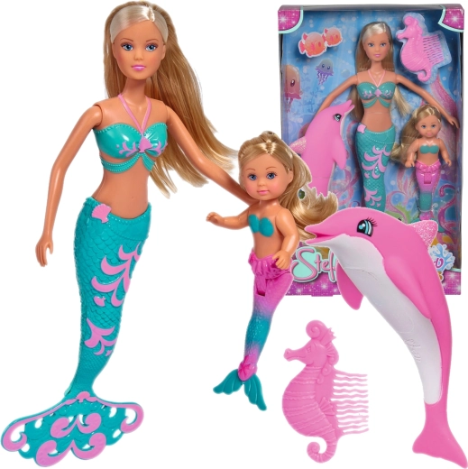 Steffi Love Mermaid Friends – set van zeemeerminpoppen Steffi en Evi met dolfijn en kam