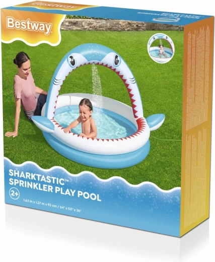 Opblaasbaar kinderzwembad met sproeier Sharktastic