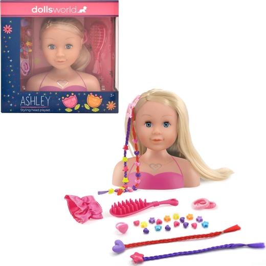 Dolls World kophouder om te kammen Ashley blond 21 cm